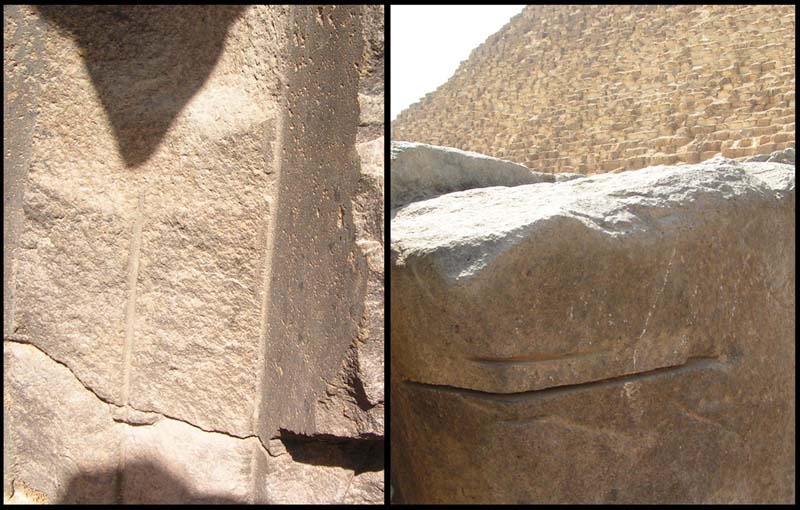 Следы пил на блоках пола храма возле Великой пирамиды