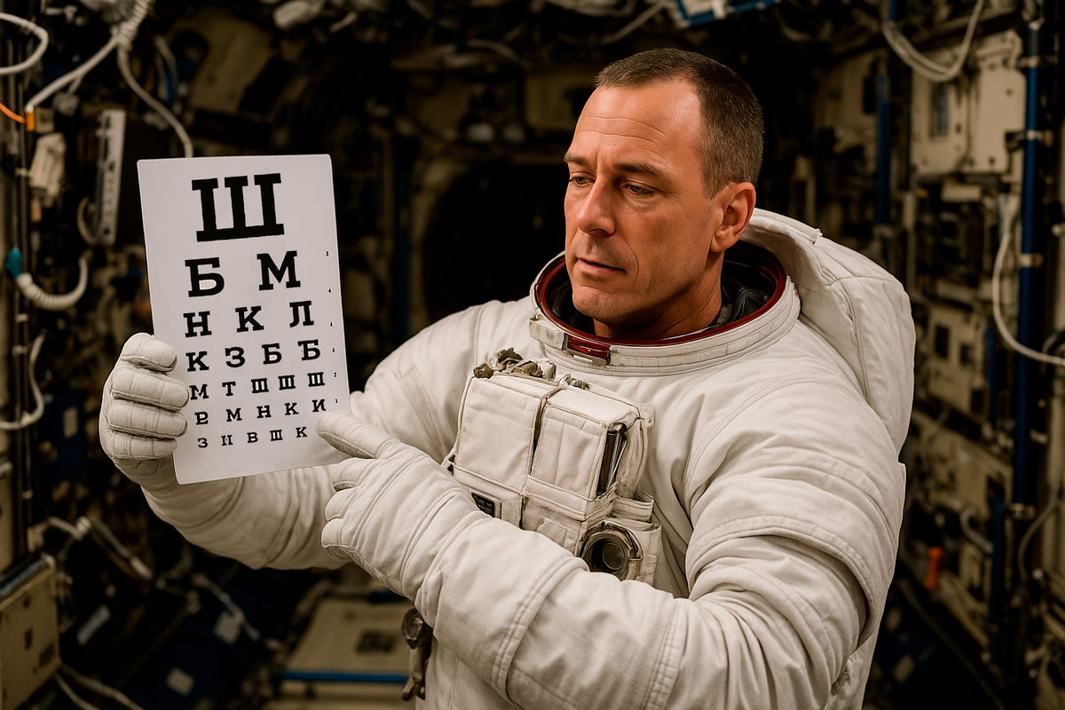 Астронавты регулярно проходят офтальмологические тесты, чтобы следить за изменениями зрения в условиях невесомости.