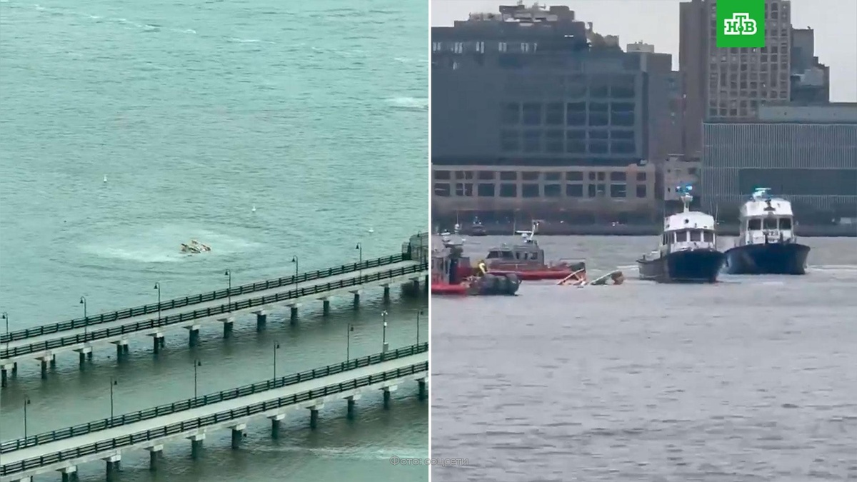    Вертолет рухнул в реку в    Нью-Йорке