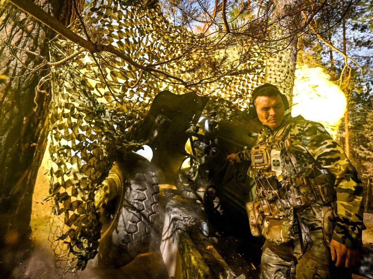    Боевая работа пушки-гаубицы Д-20 в Курской области © РИА Новости / Сергей Бобылев