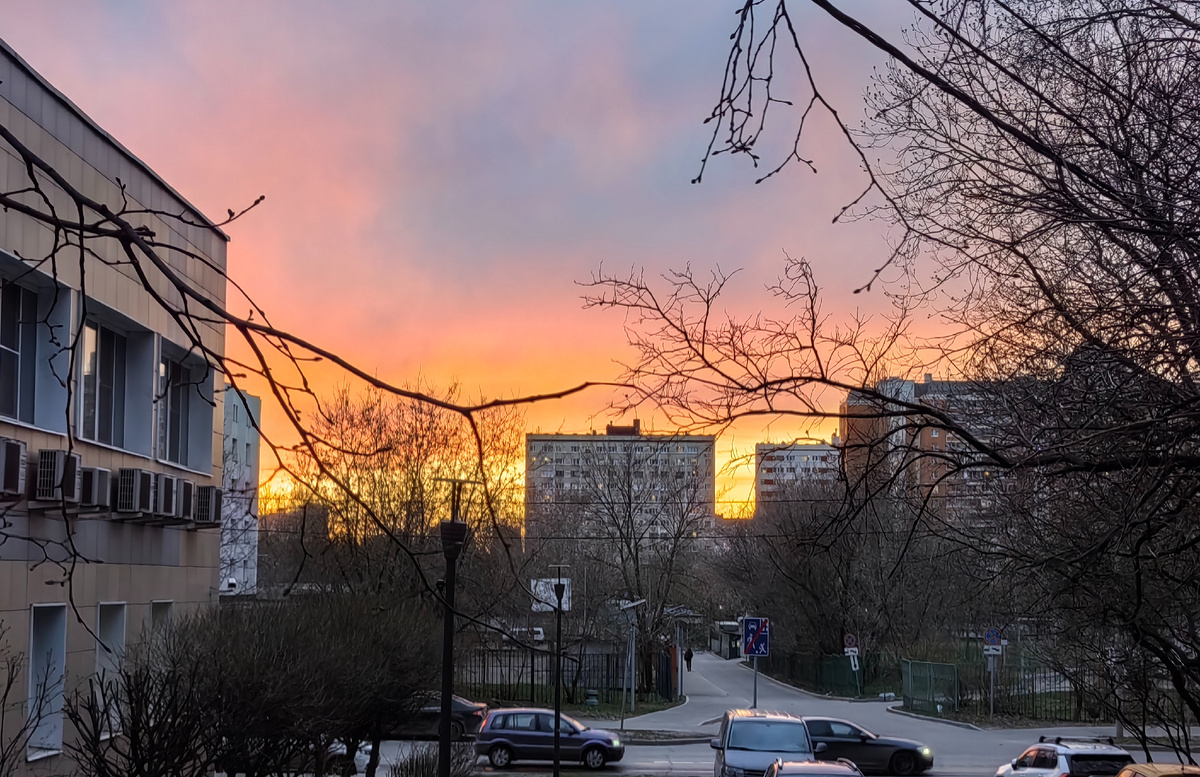 Закат накануне глобального снегопада в Москве. 