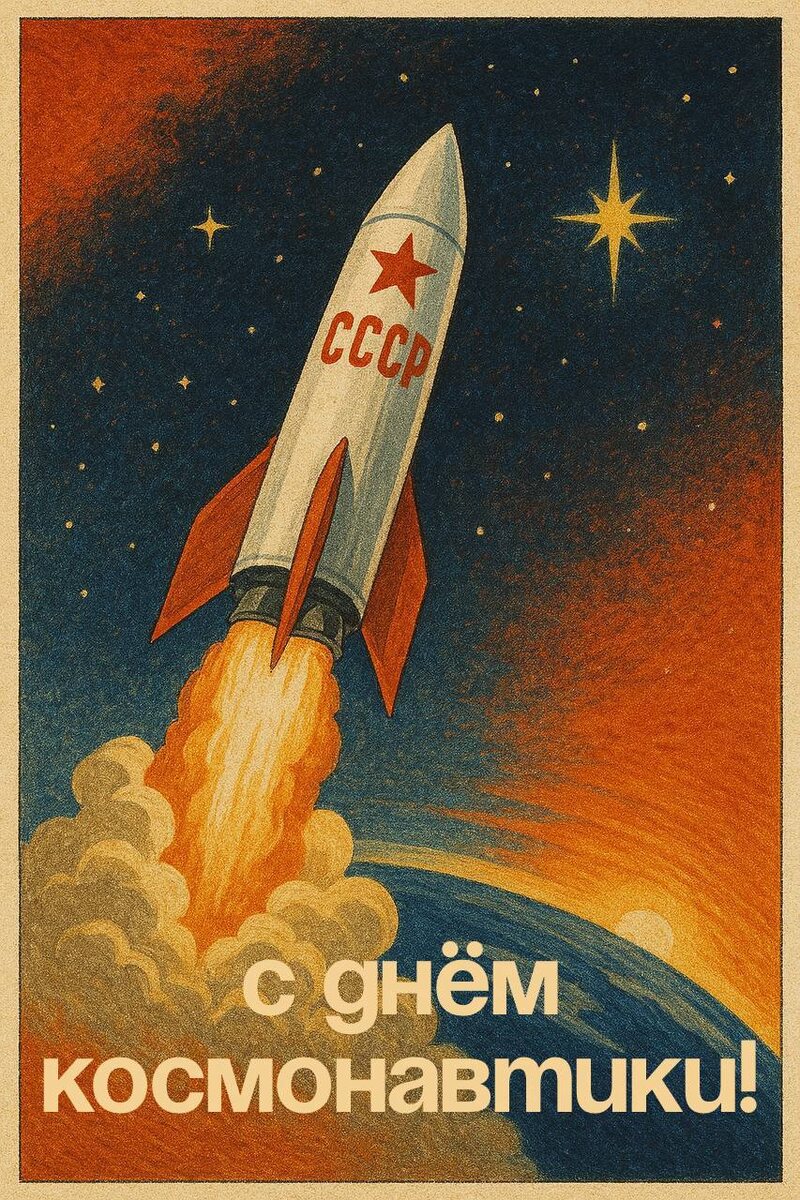 Открытка на День космонавтики 2025.