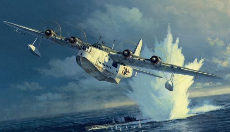 Short "Sunderland" атакует подводную лодку