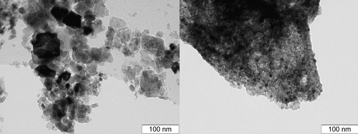 Фотографии наночастиц катализаторов, синтезированных в разных условиях. Источник: Kurmashov et al. / Chemical Engineering Research and Design, 2025