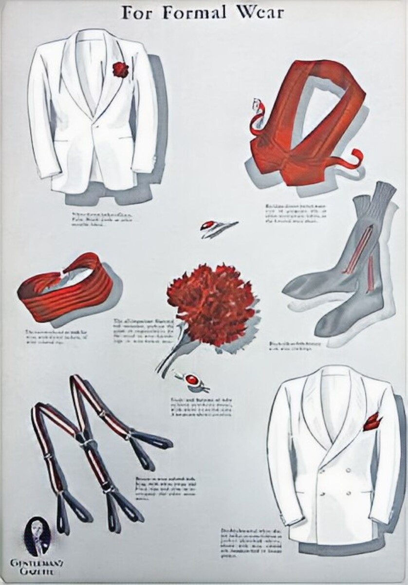 Ярко-красные акуссуары предлагалось сочетать с белым смокигном