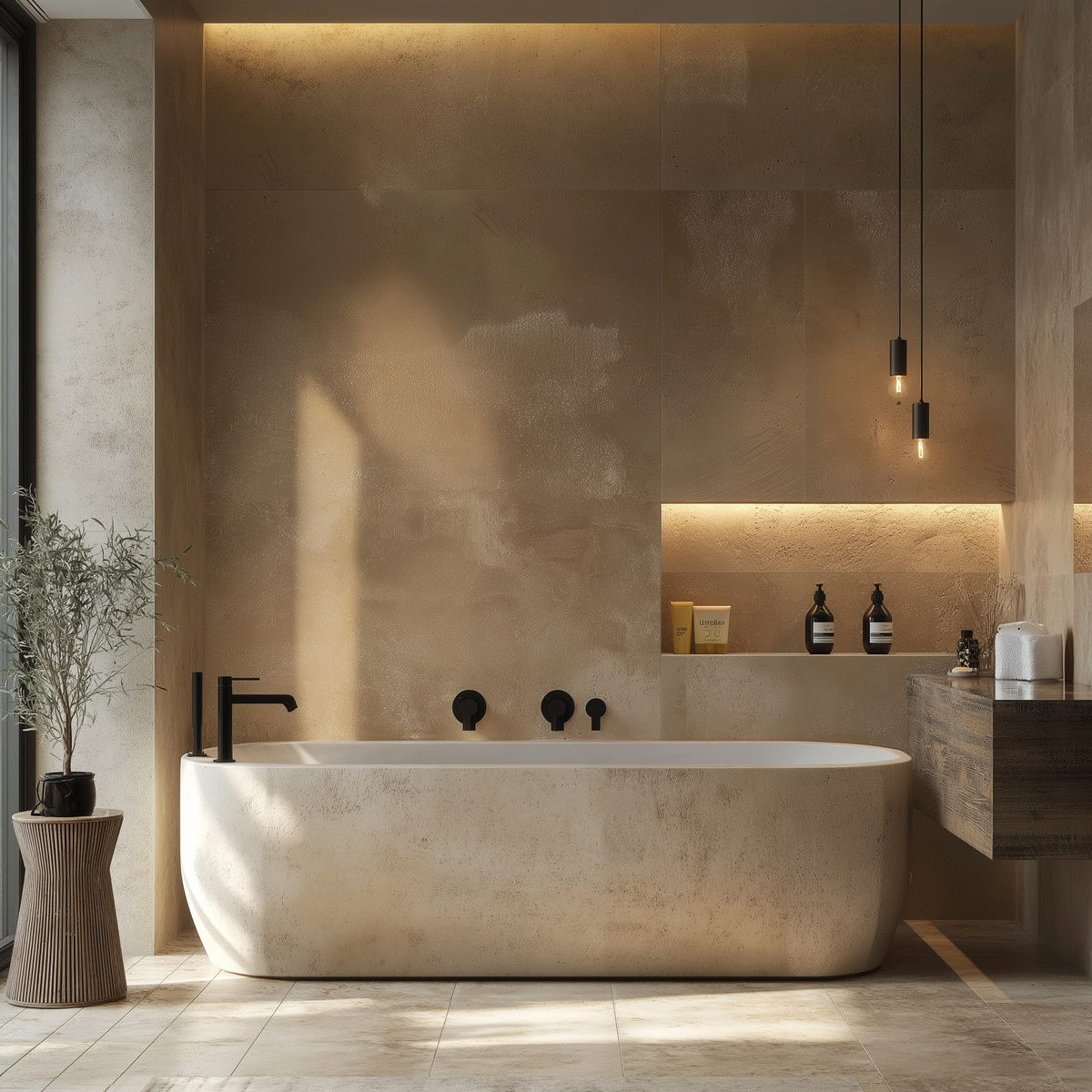 Травертин в отделке ванной комнаты