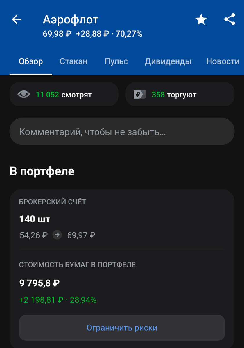 ситуация по акциям в порфеле