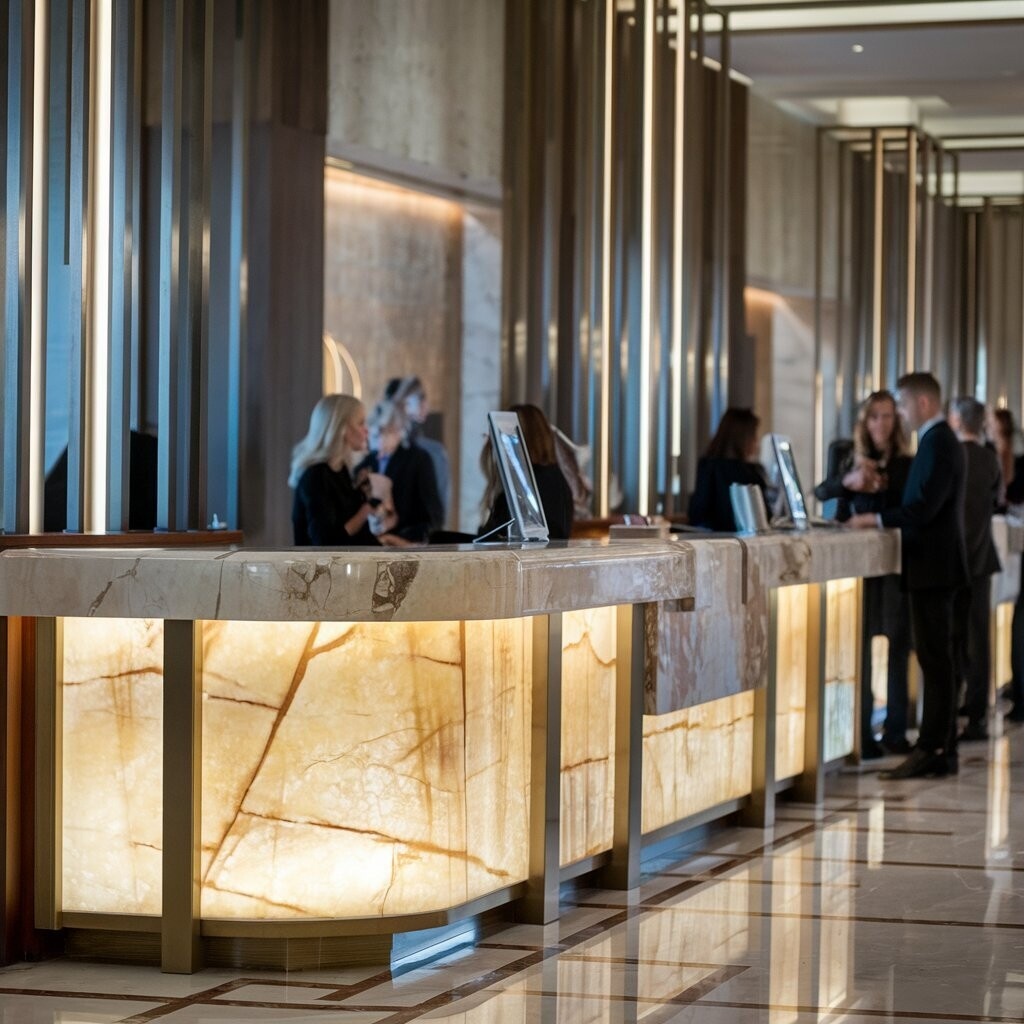 Стойка ресепшен для отеля из оникса