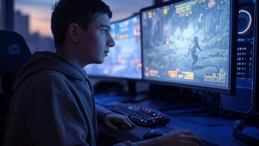 геймер внимательно изучает список игр в библиотеке