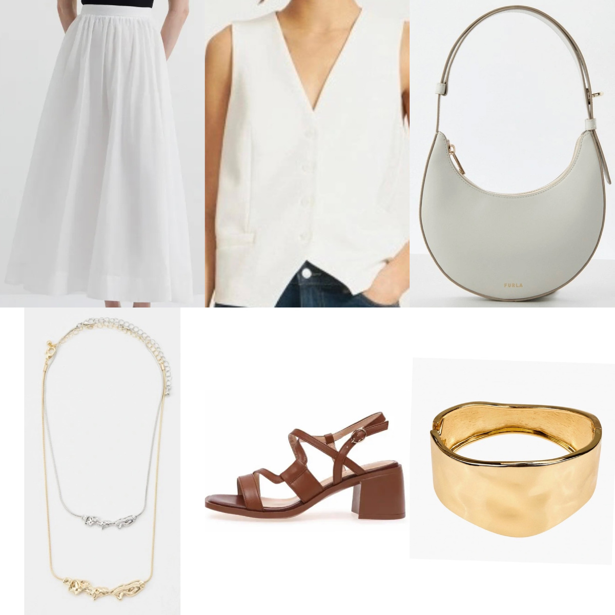 Жилет и юбка миди в белом цвете — прекрасная комбинация на лето. Добавляем украшения «биколор», удобную сумку и вперед покорять жаркие городские улицы. На «биколор» очень советую обращать внимание 🙌🏻