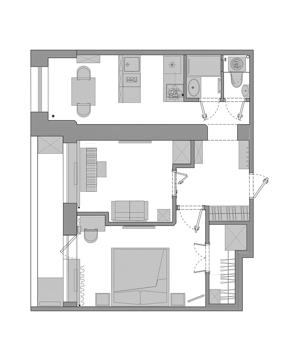 На фото: интерьер ванной и туалета в квартире 53 кв.м в г. Химки. Дизайн-студия: Brainstorm buró; фотограф: Леонид Семов