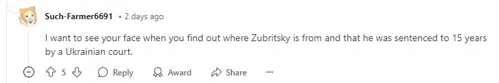    «Зубрицкий вообще-то приговорён украинским судом к 15 годам тюремного заключения. Что с лицом?»
