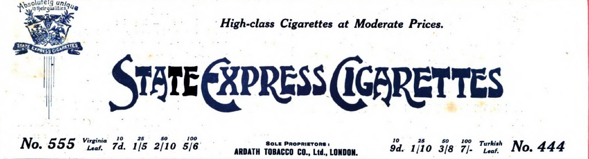 Реклама сигарет State Express, 1917 год