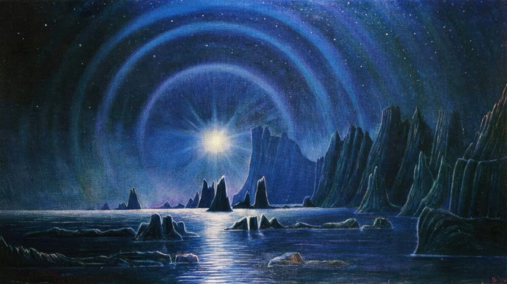 КАРТИНА ХУДОЖНИКА-ФАНТАСТА ГЕОРГИЯ ИВАНОВИЧА КУРНИНА " ВЗРЫВ СВЕРХНОВОЙ ЗВЕЗДЫ"