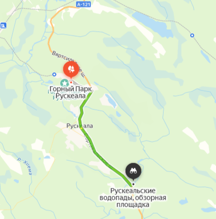 От горного парка Рускеала до водопадов всего 5,5 км. 