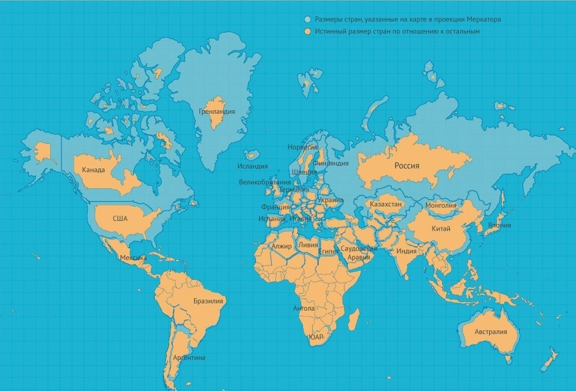 Проекция Меркатора и реальные размеры государств