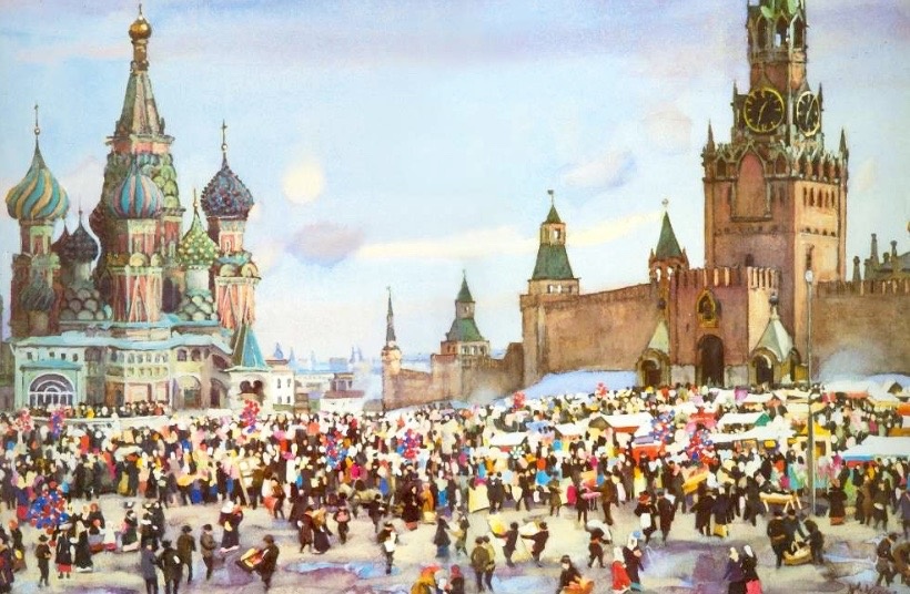 Константин Фёдорович Юон. Вербный базар на Красной площади. 1916 год.