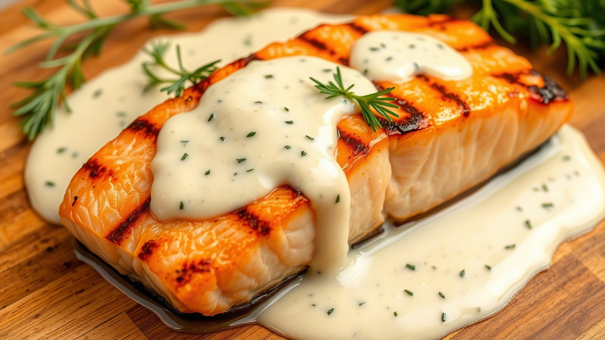 Семга с соусом из белого вина и сливок