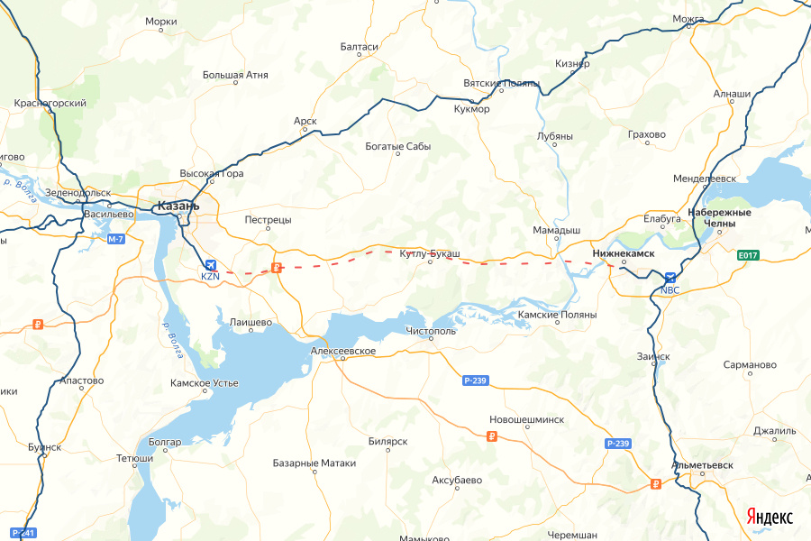 © yandex.ru/map-constructor (Что касается стальной магистрали между Казанью и Нижнекамском, то к ее строительству планируют приступить в 2027 г.)