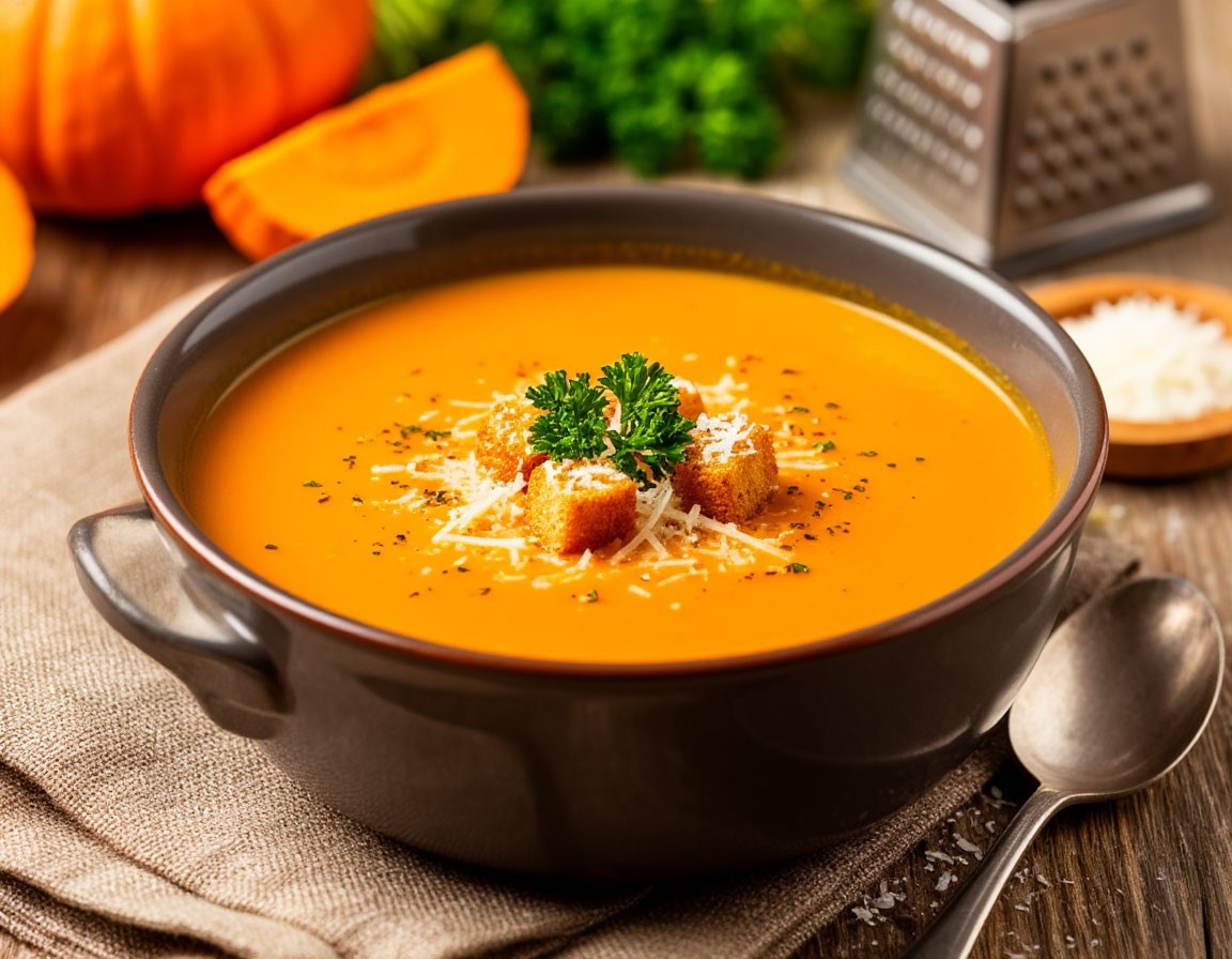 Тыквенный суп-пюре с сыром и мускатным орехом