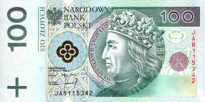 Изображение короля Владислава II Ягайло на денежной купюре Польши номиналом 100 злотых. bonistics / https://bonistics.org/banknote/100606/