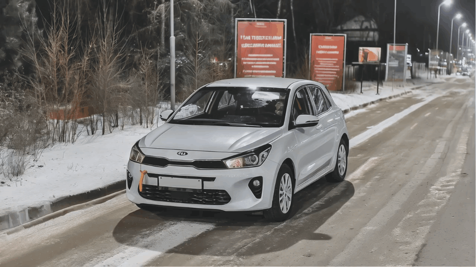 Тихий треск остывающего двигателя Kia Rio X смешивается с шумом проезжающих машин — звуковая иллюстрация одиночества в дорожной толпе.
