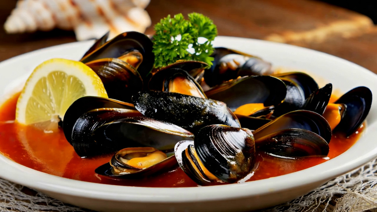 Мидии в томатно-чесночном соусе