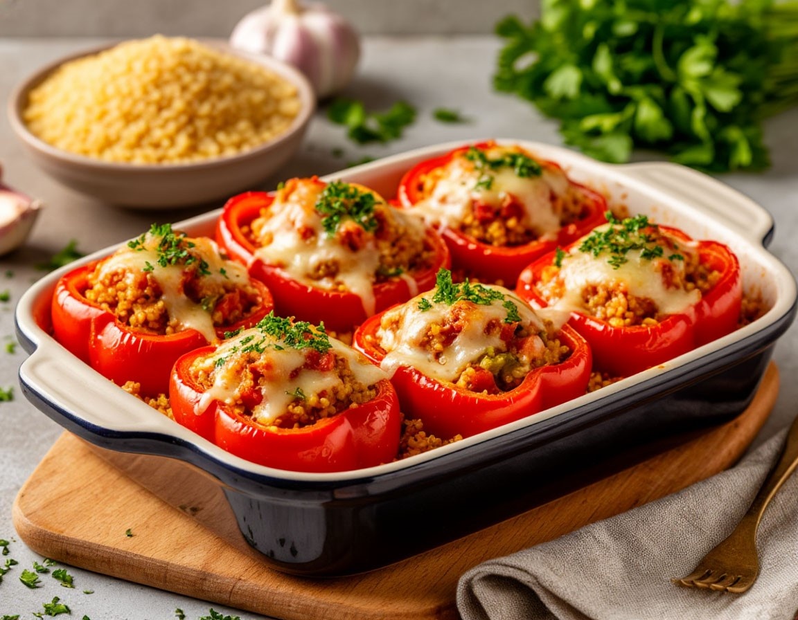 Фаршированный запеченный перец с булгуром и фаршем