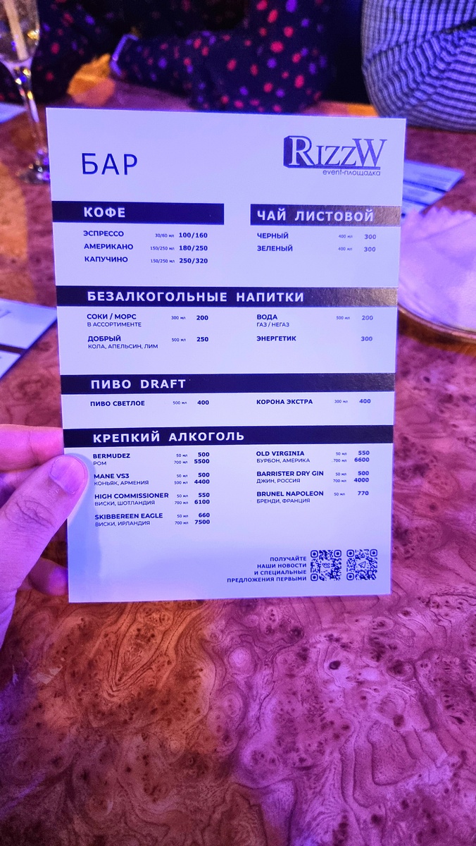 Цены на бар