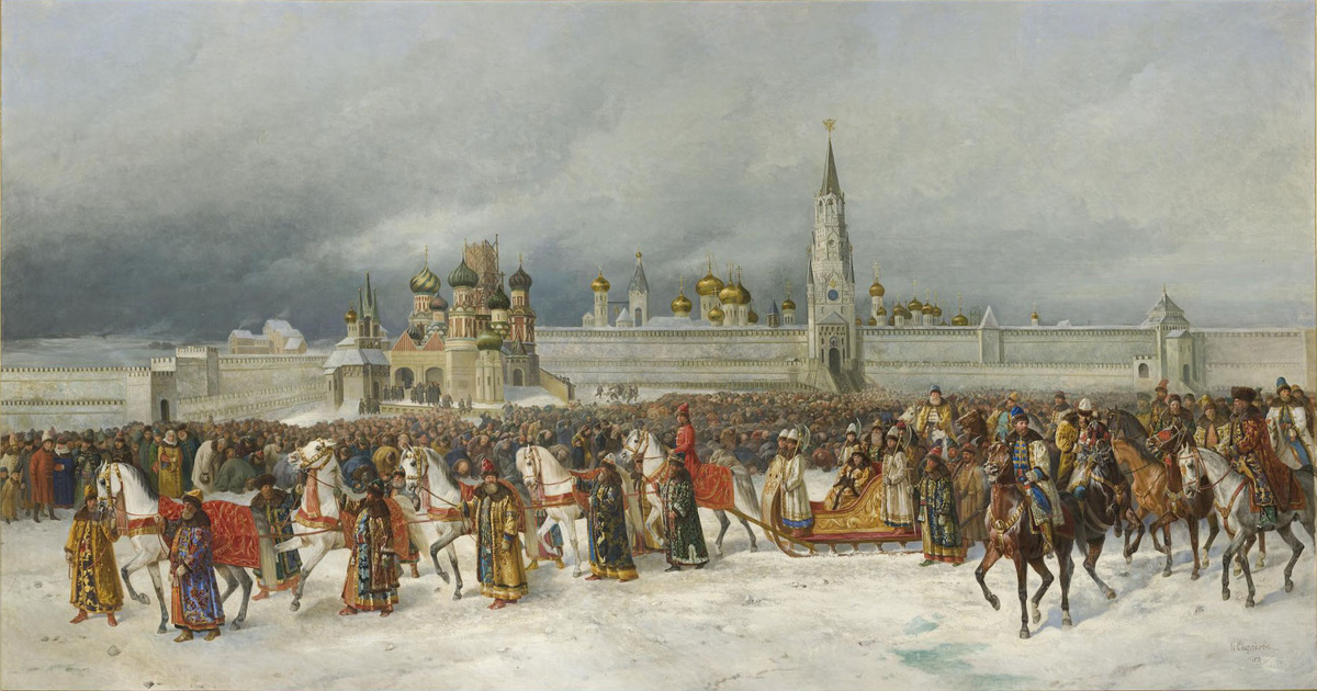 Видите, сколько народу собралось проводить Алексея Михайловича на богомолье? А все почему? Интересно же посмотреть, как царь с ходулями управляться будет.