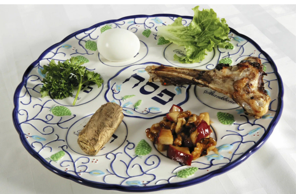 Тарелка для Песаха с набором ритуальных блюд. Картинка из интернета.