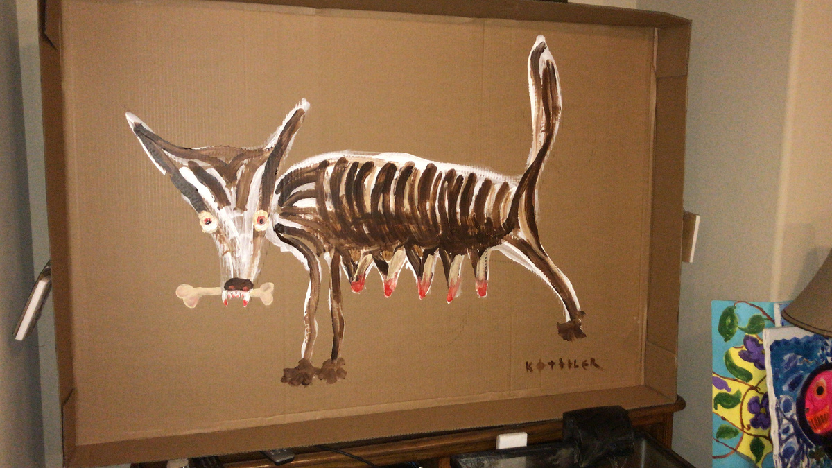 Моя утраченная работа "Капитолийская волчица доедает Ромула и Рема" 2017, картон, акрил