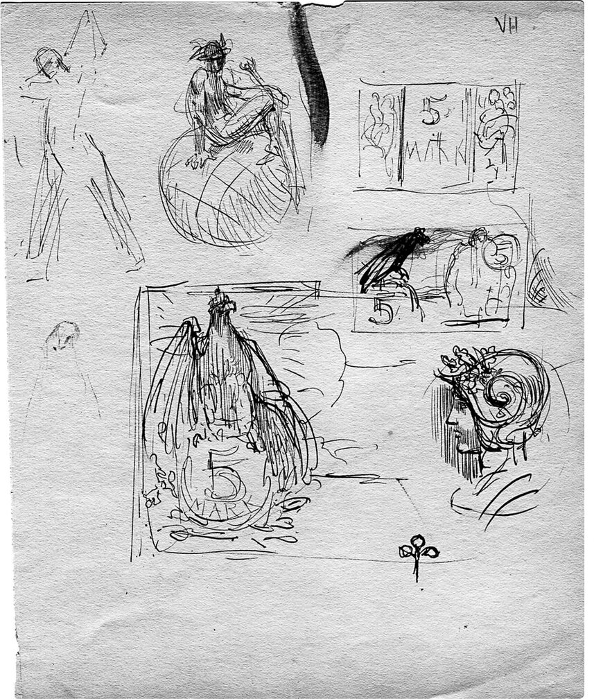 Артур Кампф,. Набросок к имперскому казначейскому билету на 5 марок. (1900 год)