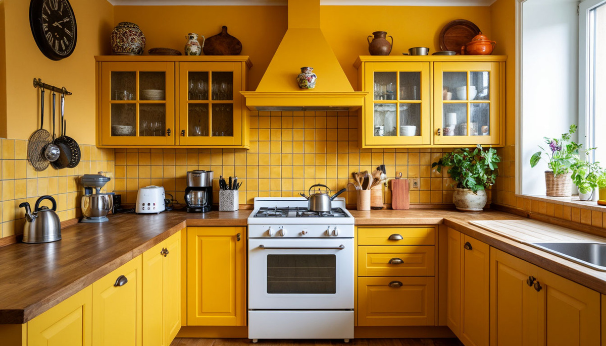 Кухня в цвете охра