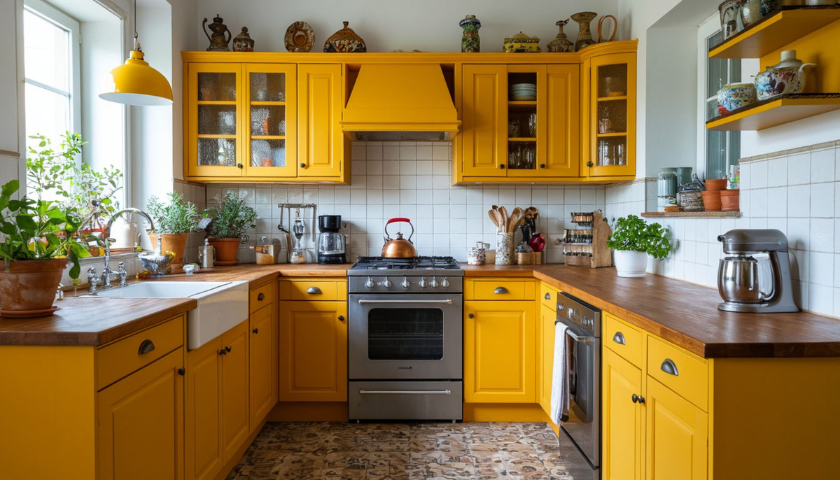 Кухня в цвете охра