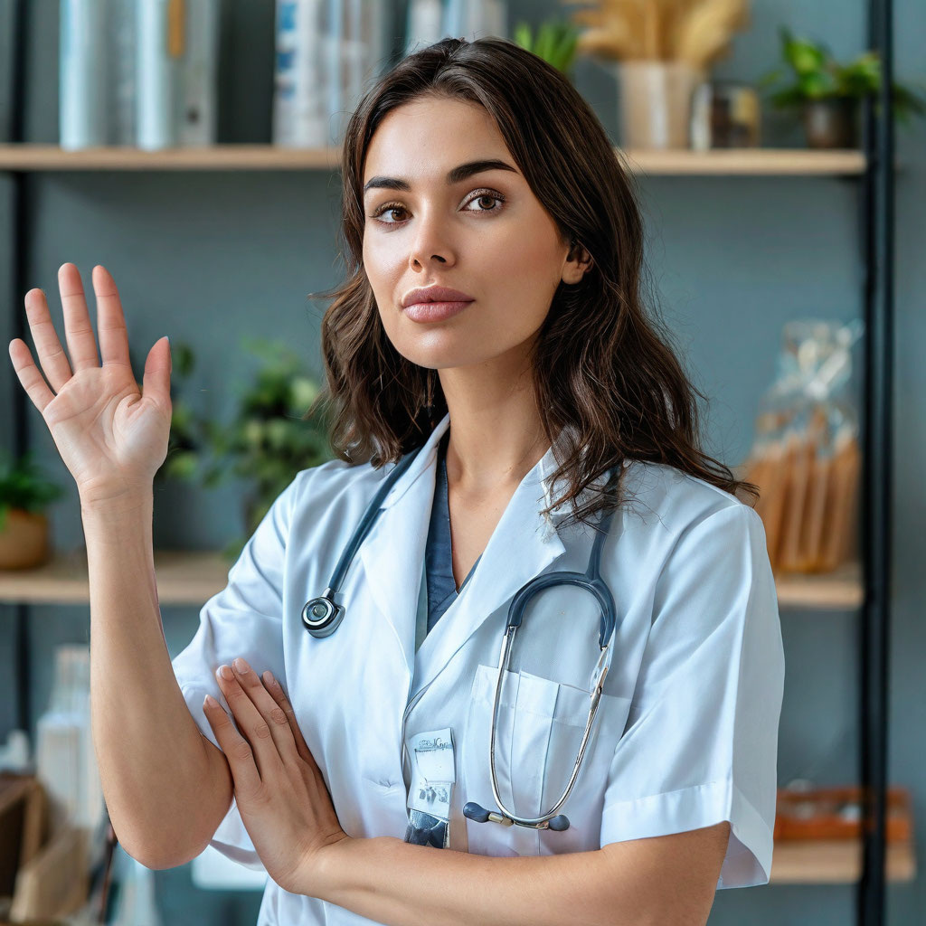 Я даже не показываю, куда надевать. Я просто говорю: у Вас есть дома тонометр, Вы измеряете давление? Вот на столе манжета - покажите, пожалуйста, как Вы ее надеваете.