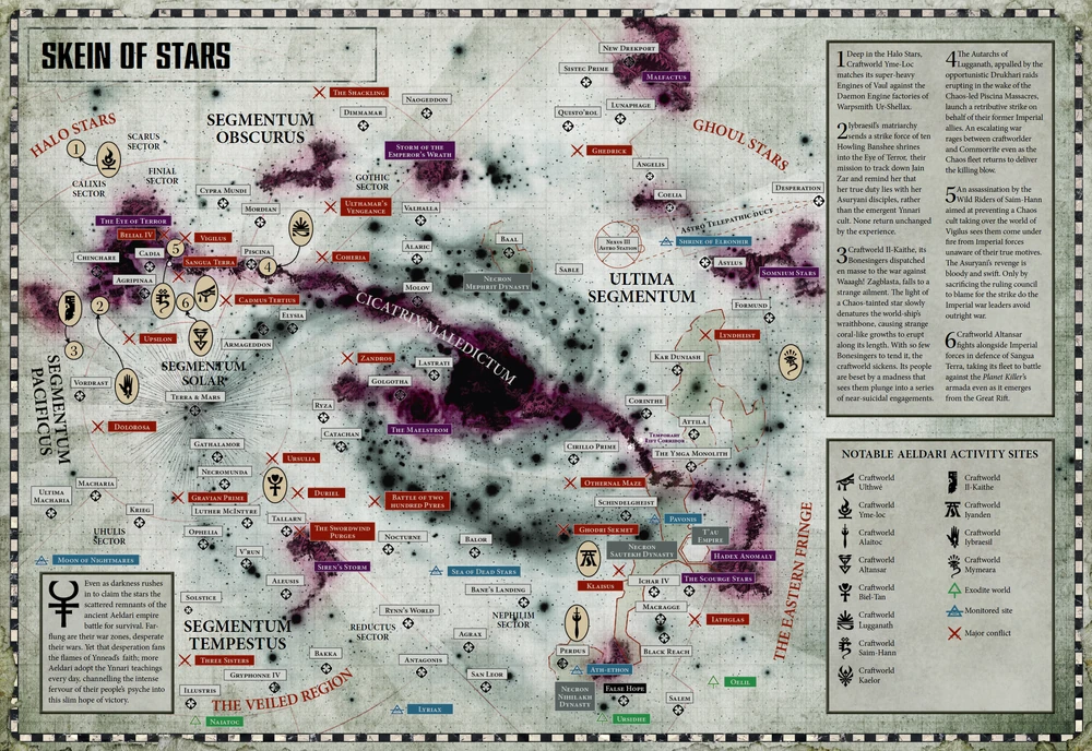 Карта, описывающая состояние и местоположение миров-кораблей в начале 42-го тысячелетия