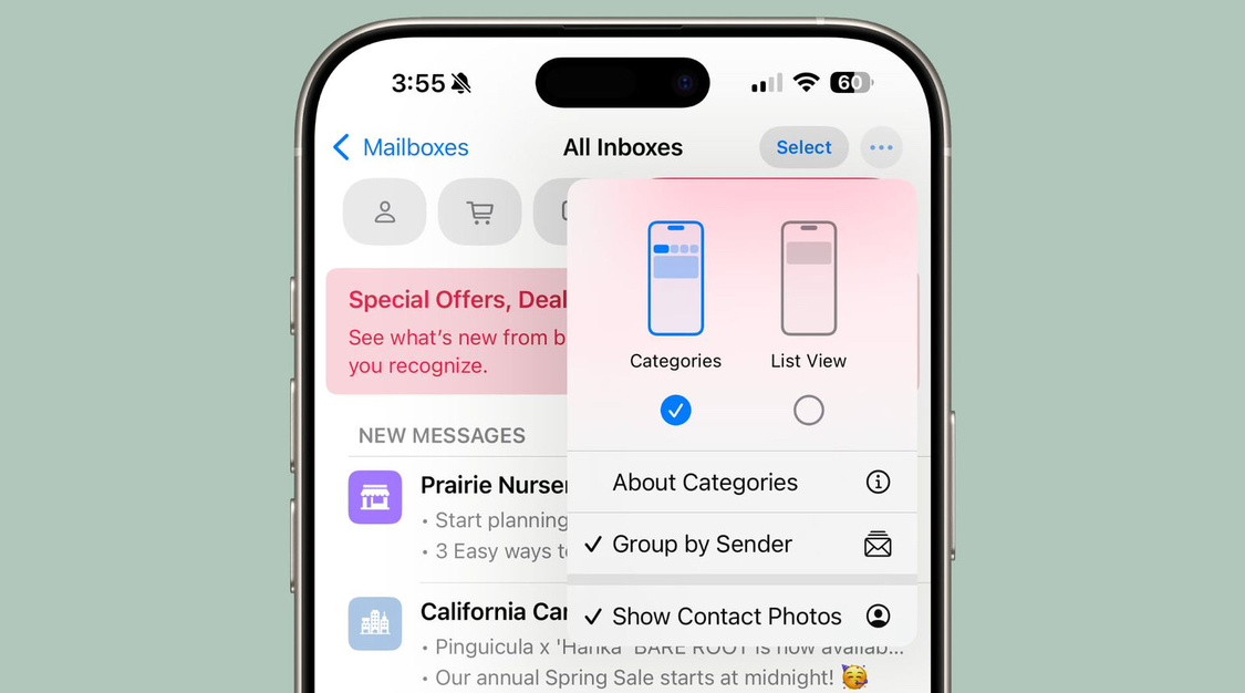 В iOS 18.5 можно вернуть старый дизайн приложения Почта. Фото: macrumours.com