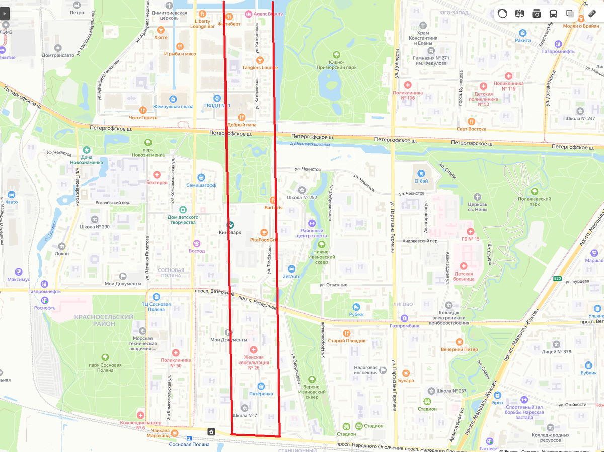 Положение «Литании» на современных Яндекс.Картах