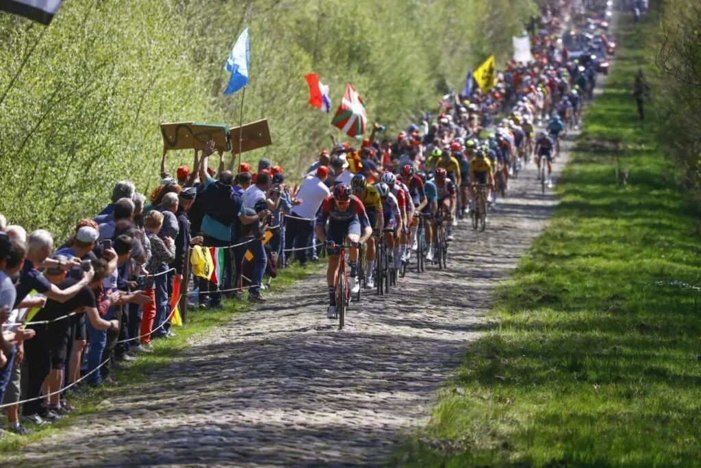Roubaix — France — cycling — Filippo Ganna (ITA — INEOS Grenadiers) in Bois de Wallers pictured during 2nd Paris-Roubaix (1.WWT) a one day race from Compiègne to Roubaix(257,2km -Photo: Luca Bettini/SCA/Cor Vos © 2022  📷
