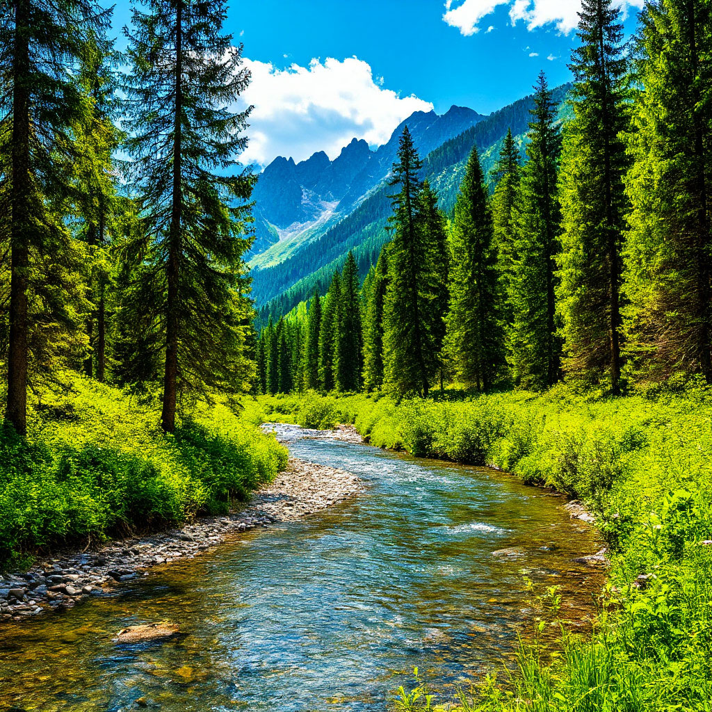 Лес в горах. Картинка создана автором в Шедеврум