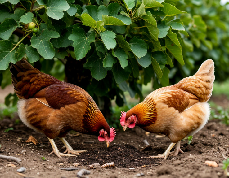 Куры ищут червячков под инжиром. Нарисовано в Шедевруме