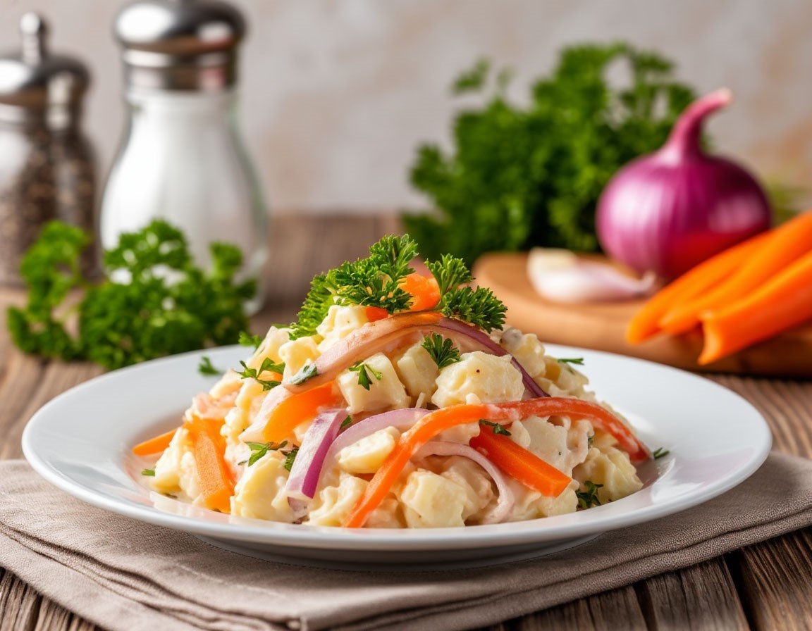 Салат с кальмарами, морковью и яйцом