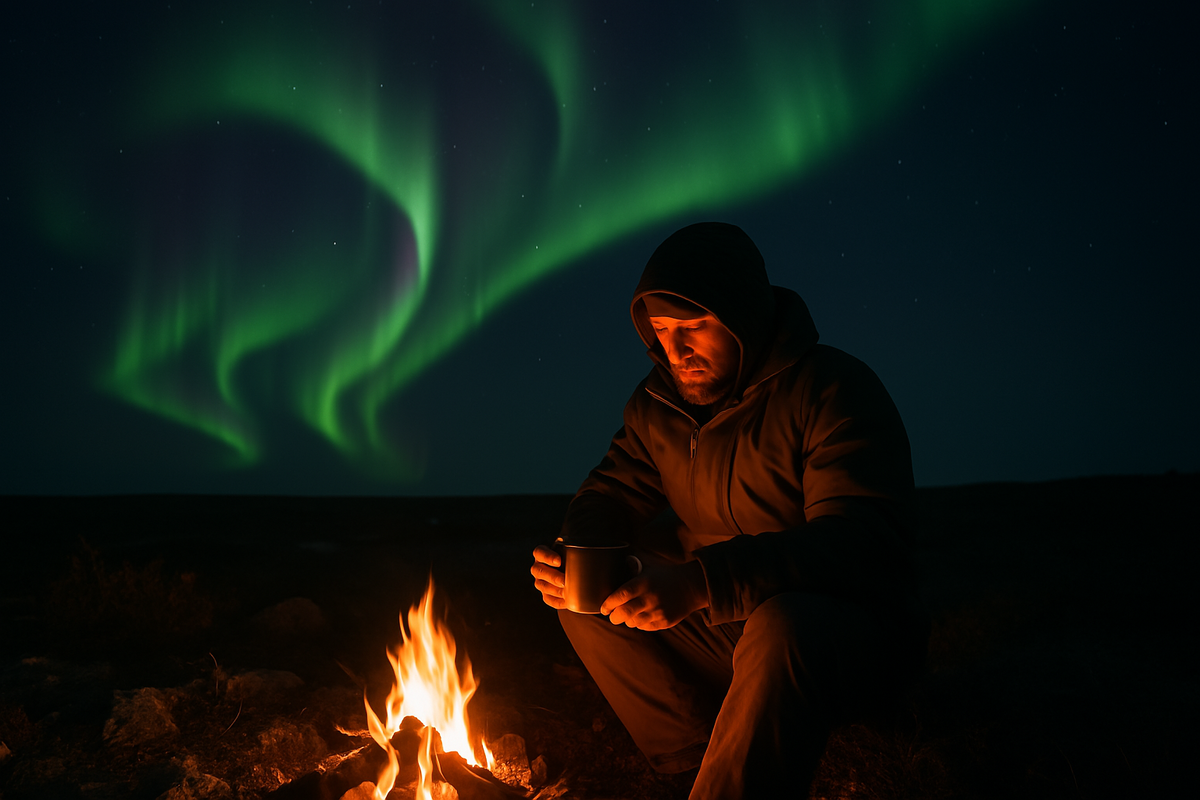 Горячий чай, костёр, мороз и свет над головой. Что ещё нужно для счастья?