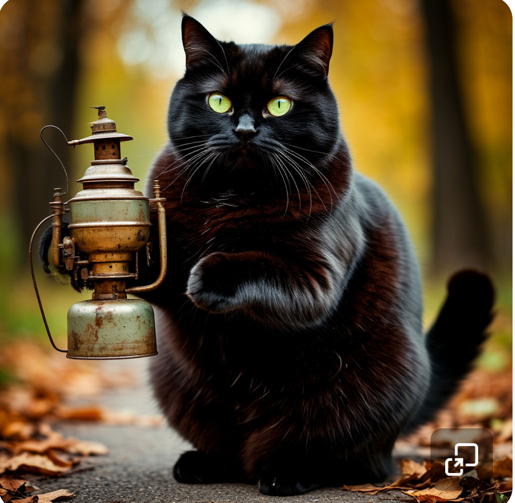 Картинка, созданная нейросетью. Думаю, что кот Бегемот может впечатлить читателей аж до шизофрении:) 😆