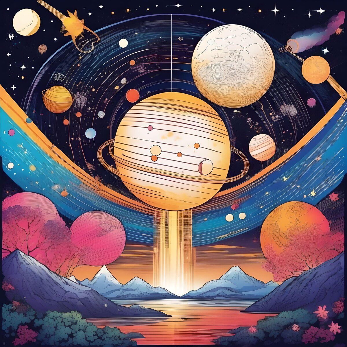 Планеты. Иллюстрация сгенерирована нейросетью