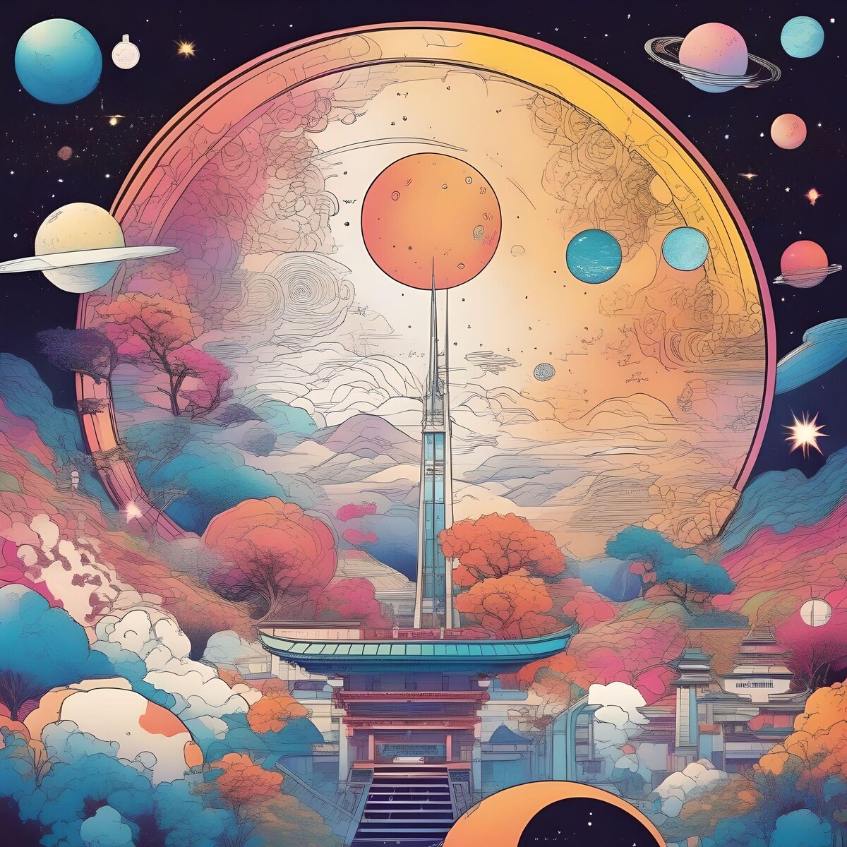 Планеты. Иллюстрация сгенерирована нейросетью