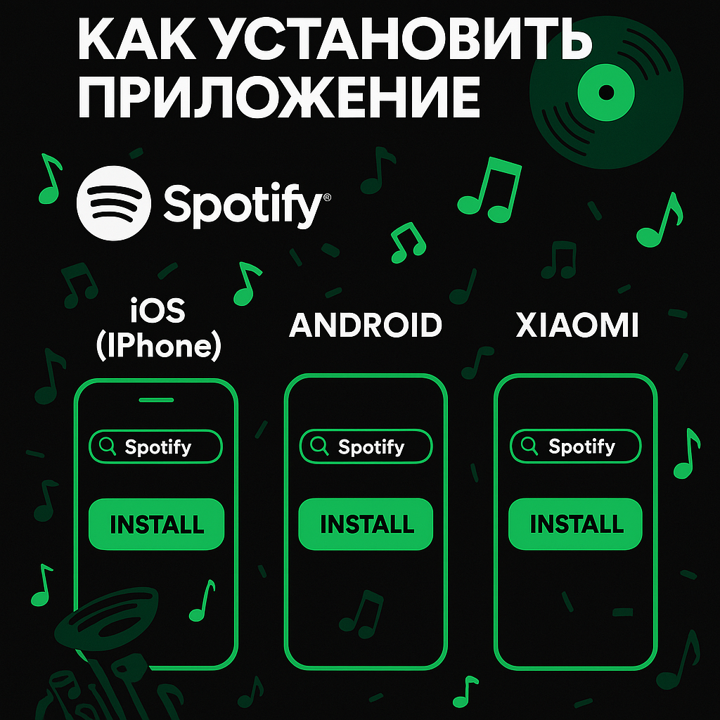 Установка Spotify на iOS (iPhone), Android, Xiaomi.