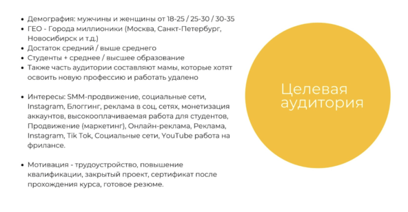 Пример Портрета ЦА (курс по SMM продвижению)