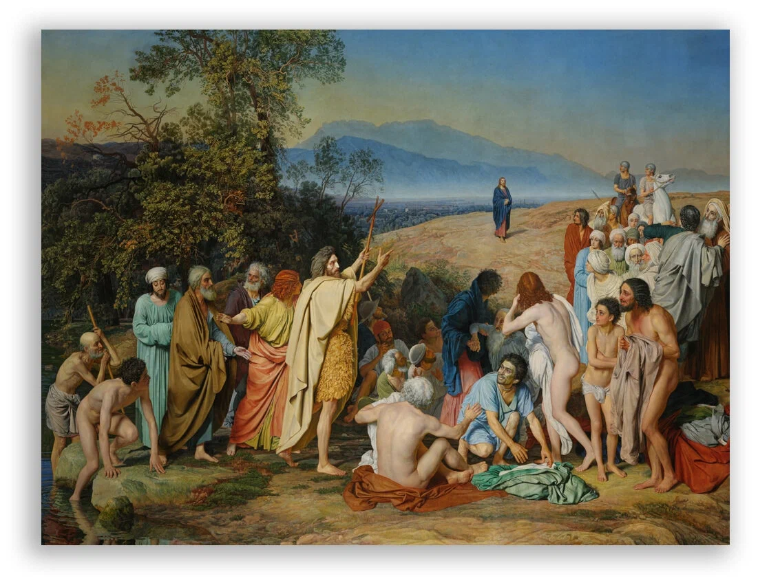 "Явление Христа народу", А. Иванов. Гоголь - в коричневом плаще, справа. Иванов - спиной, в синем плаще